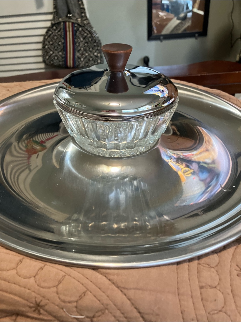 Vintage Silver Serving Tray 3 Piece With Designed Glass Bowl With Lid
